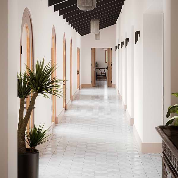 Parma White Polished Star and White Matte Cross 6" Terracotta Look Porcelain Tile