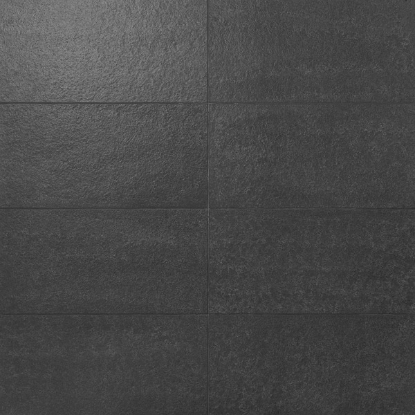 Pietra Basalt Black 12x24 Flamed and Brushed Basalt Tile