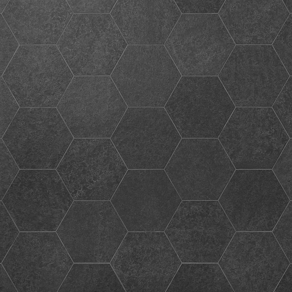 Pietra Basalt Black 10" Hexagon Flamed and Brushed Basalt Tile