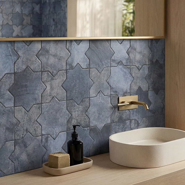 Parma Denim Blue Matte Star and Denim Blue Matte Cross 6" Terracotta Look Porcelain Tile