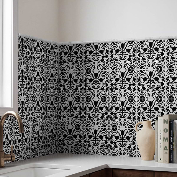 Elowynn Belle Eclipse White 8x8 Matte Porcelain Tile by Kravet in Black, White, View 2, open zoomed image