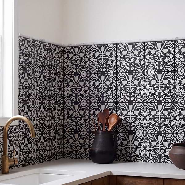 Elowynn Belle Midnight Black 8x8 Matte Porcelain Tile by Kravet in Black, White, View 2, open zoomed image