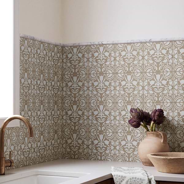 Elowynn Belle Sand Beige 8x8 Matte Porcelain Tile by Kravet in Beige & Cream, View 2, open zoomed image