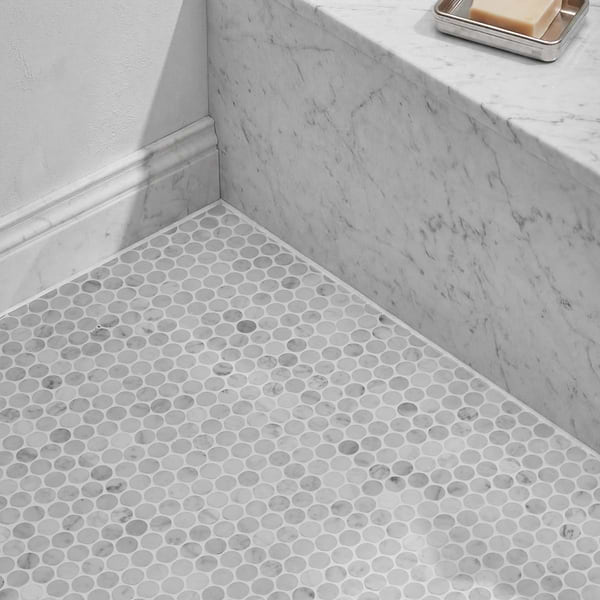 Bianco Carrara 5x12 Polished Marble Base Molding in White, View 2, open zoomed image