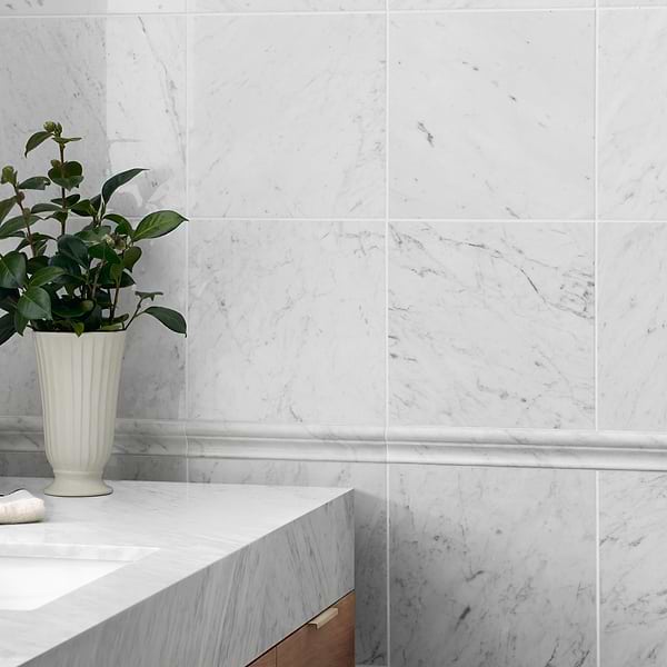 Bianco Carrara 2x12 Polished Marble Chair Rail