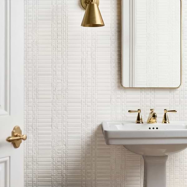 Ellery White Thassos Tumbled Marble Mosaic Tile in White, View 2, open zoomed image