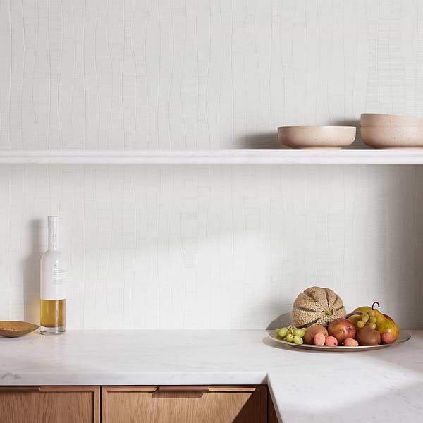 Ladera Thassos Honed Marble Wave Micro Mosaic Tile in White, View 2, open zoomed image