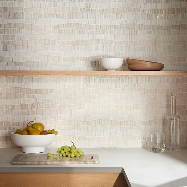Ladera Vanilla Onyx Honed Marble Wave Micro Mosaic Tile in Beige & Cream, View 2, open zoomed image