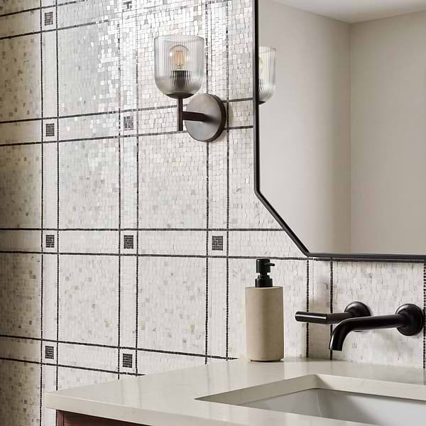 Lattica Calacatta Gold Polished Marble Micro Mosaic Tile in White, Black, View 2, open zoomed image