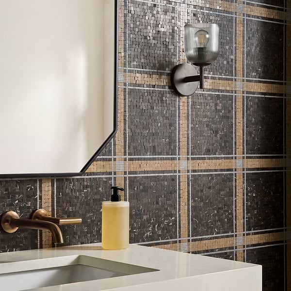 Lattica Saint Laurent Polished Marble Micro Mosaic Tile in Brown, White, View 2, open zoomed image