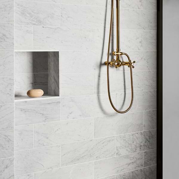 Bianco Carrara 6x18 Honed Marble Tile - Sample in White, View 2, open zoomed image