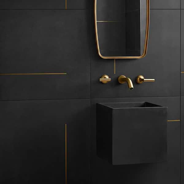Lines Brass Inlay Black 24X24 Matte Porcelain Tile in Black and Gold, View 2, open zoomed image