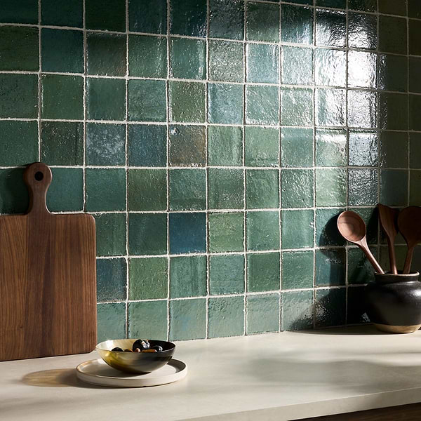 Terra Ember Aqua Blue 4x4 Handmade Metallic Crackled Glossy Terracotta Tile in Blue, View 2, open zoomed image