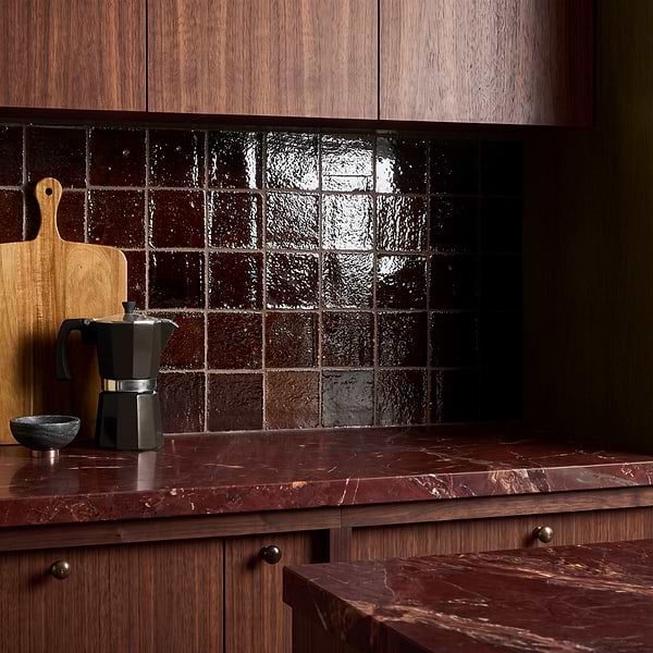 Terra Ember Espresso Brown 4x4 Handmade Crackled Glossy Terracotta Tile in Brown, View 2, open zoomed image