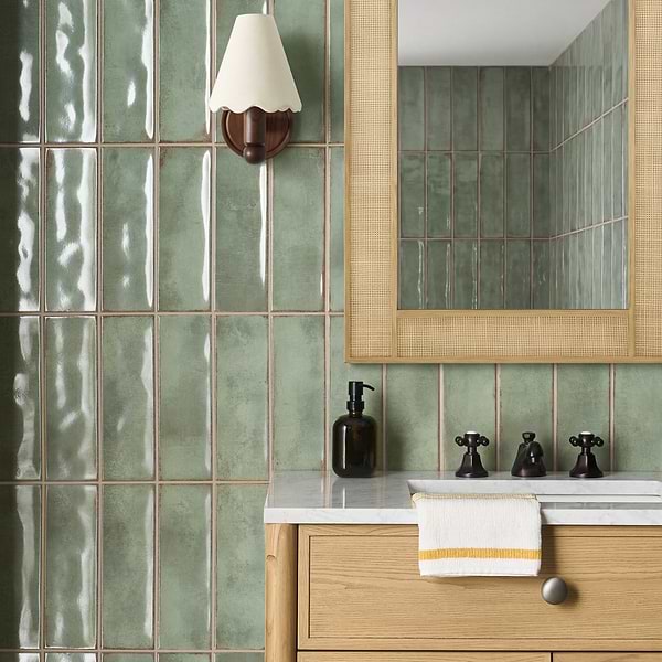 Los Lunas Green 4x12 Polished Ceramic Subway Tile in Green, View 2, open zoomed image