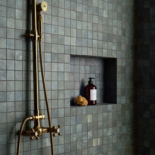 Flatiron 2.0 Aquamarine Green 2x2 Matte Porcelain Mosaic Tile by Angela Harris in Green, View 2, open zoomed image