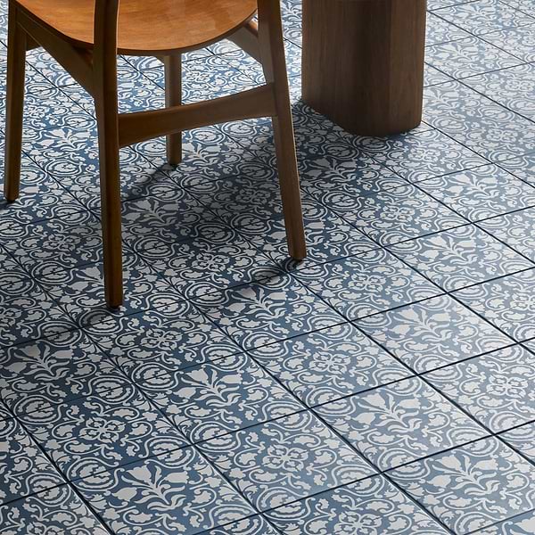Elowynn Haven & Belle Marina Blue 8x8 Matte Porcelain Tile by Kravet in Blue, White, View 2, open zoomed image