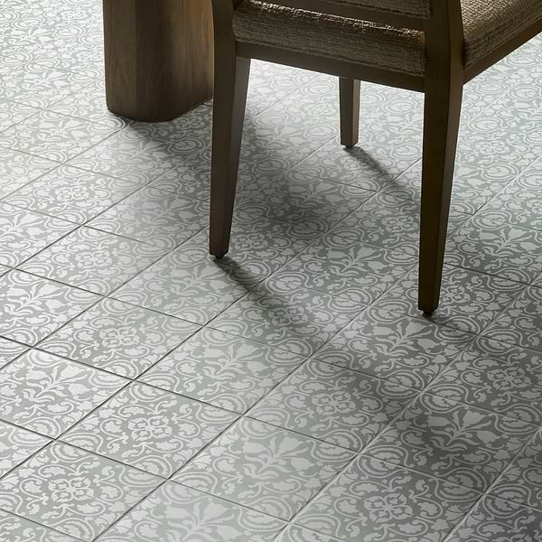 Elowynn Haven & Belle Seafoam Green 8x8 Matte Porcelain Tile by Kravet in Blue, White, View 2, open zoomed image