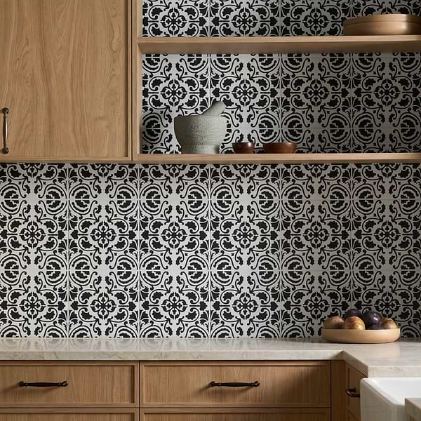 Elowynn Haven Eclipse White 8x8 Matte Porcelain Tile by Kravet in Black, White, View 2, open zoomed image