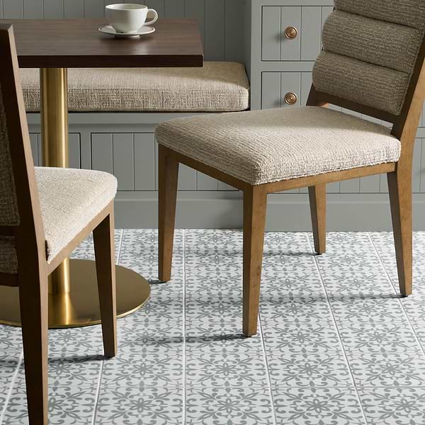 Elowynn Medallion Salt White 8x8 Matte Porcelain Tile by Kravet in Green, White, View 2, open zoomed image