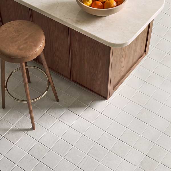 Velour Vanilla 4x4 Leather Marble Tile in Warm White, View 2, open zoomed image