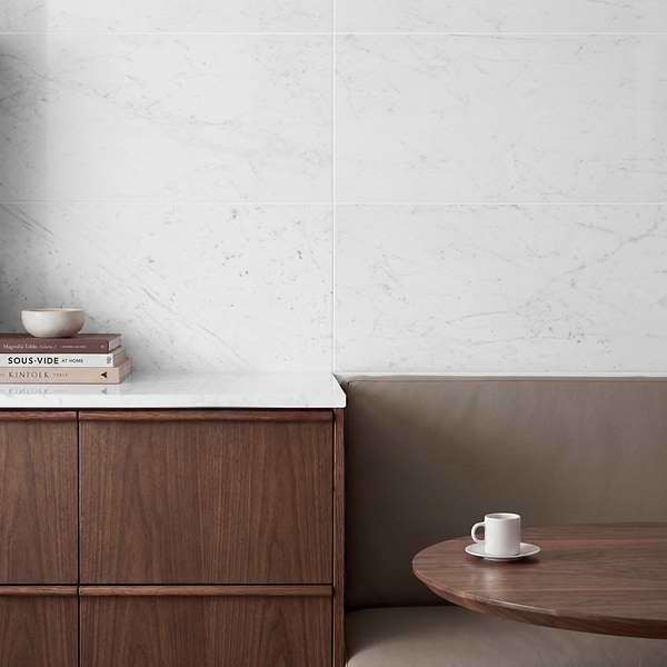 Bianco Carrara Premium "C" 12x24 Polished Marble Tile in White, View 2, open zoomed image