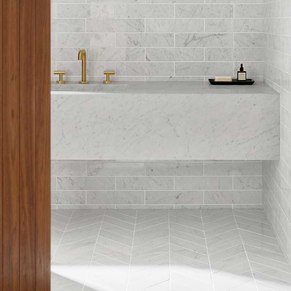 Bianco Carrara 3x12 Chevron Polished Marble Tile
