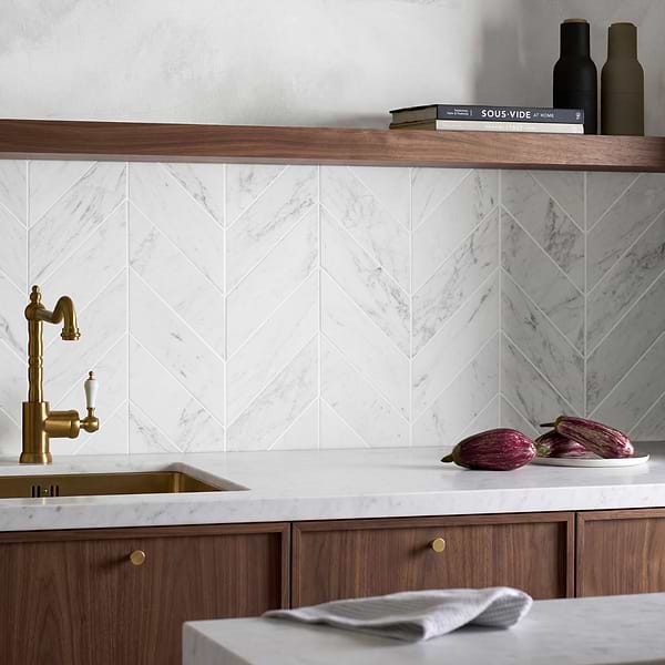 Bianco Carrara 3x12 Chevron Honed Marble Tile
