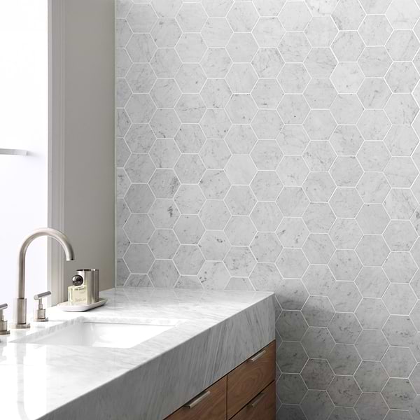 Bianco Carrara 4" Hexagon Honed Marble Mosaic Tile