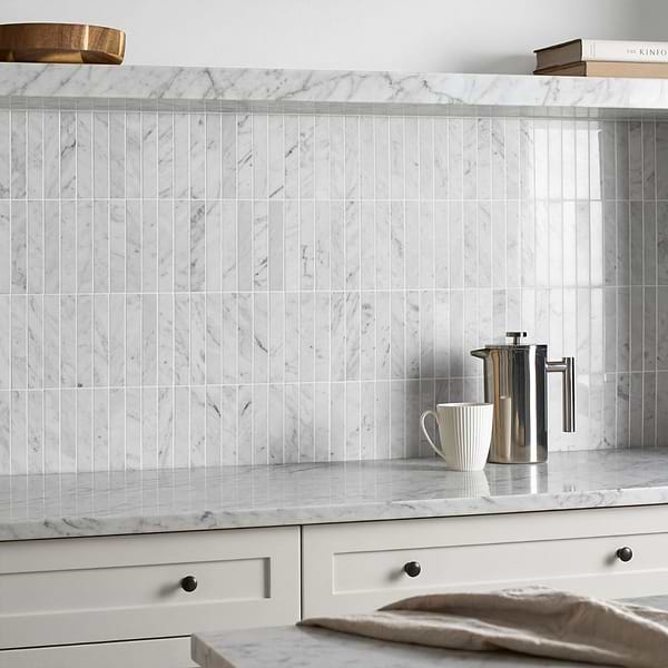 Bianco Carrara 1x6 Stacked Polished Marble Mosaic Tile