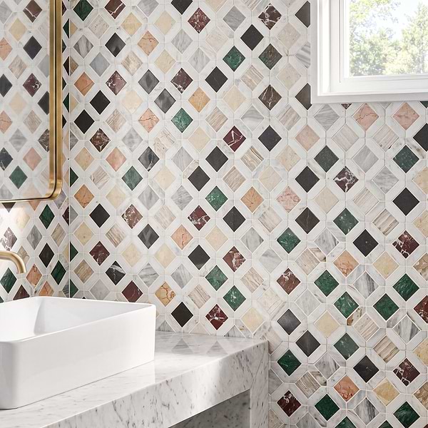 Nola Multicolor 2x2 Polished Marble Mosaic Tile in Multicolor, View 2, open zoomed image