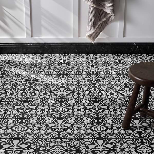 Elowynn Haven & Belle Midnight Black 8x8 Matte Porcelain Tile by Kravet in Green, White, View 2, open zoomed image