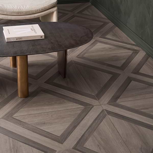 Marsai Modern Parquet Smoked & Dark Oak 32x32 Wood Look Matte Porcelain Tile in Brown, View 2, open zoomed image