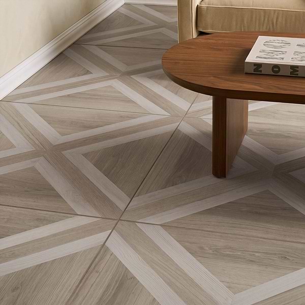 Marsai Modern Parquet Weathered & Light Oak 32x32 Wood Look Matte Porcelain Tile in Brown, View 2, open zoomed image