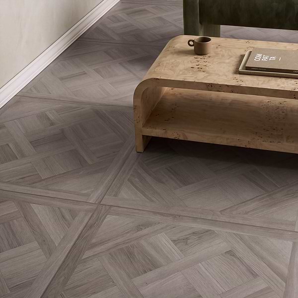 Marsai Traditional Parquet Weathered Oak 32x32 Wood Look Matte Porcelain Tile in Brown, View 2, open zoomed image