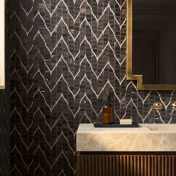 Ikara Saint Laurent Honed Waterjet Marble Mosaic Tile in Brown, Beige, View 2, open zoomed image
