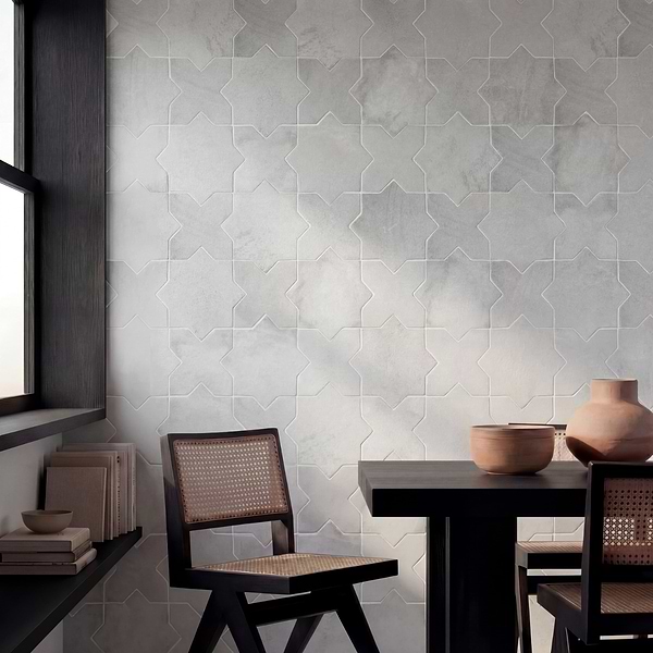 Parma Dove Gray Matte Star and Dove Gray Matte Cross 6" Porcelain Tile