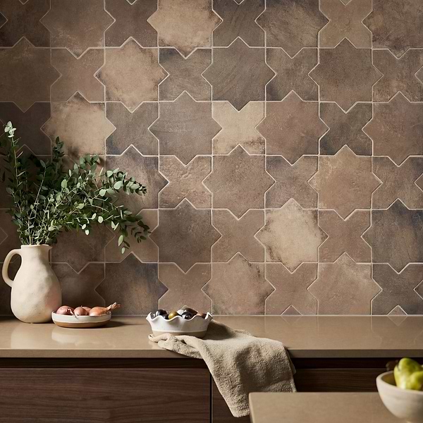Parma Taupe Matte Star and Taupe Matte Cross 6" Terracotta Look Porcelain Tile
