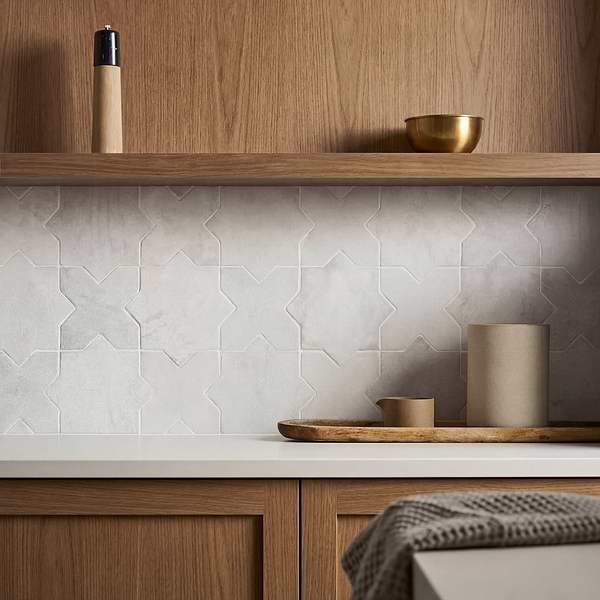 Parma White Matte Star and White Matte Cross 6" Terracotta Look Porcelain Tile