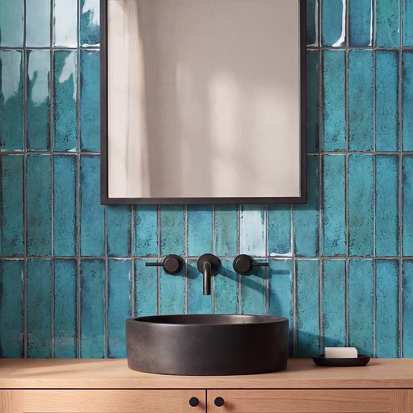 Castle Denim Blue 3x12 Polished Ceramic Subway Tile in Blue, View 2, open zoomed image