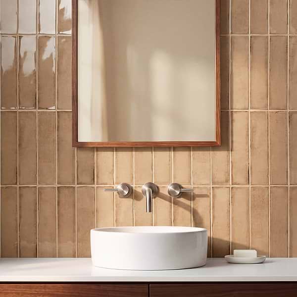 Castle Sandstorm Beige 3x12 Polished Ceramic Subway Tile in Beige, View 2, open zoomed image