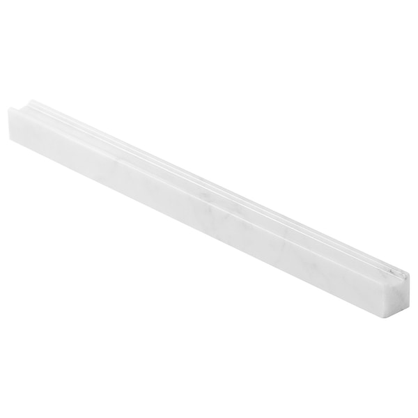 Bianco Carrara Groove 1x12 Polished Marble Pencil Liner in White, View 2, open zoomed image