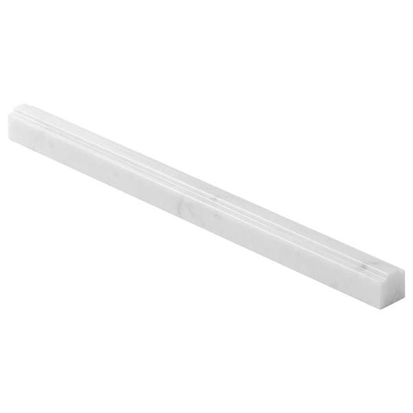 Bianco Carrara Novel 1x12 Polished Marble Pencil Liner in White, View 2, open zoomed image