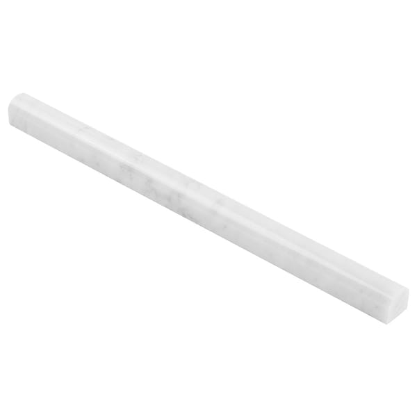Bianco Carrara 1x12 Polished Marble Pencil Liner in White, View 2, open zoomed image