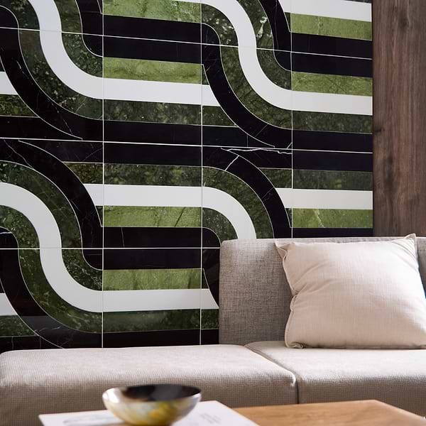 Elizabeth Sutton Arc Interlock Soul Green & Black 12x12 Polished Marble Mosaic Tile