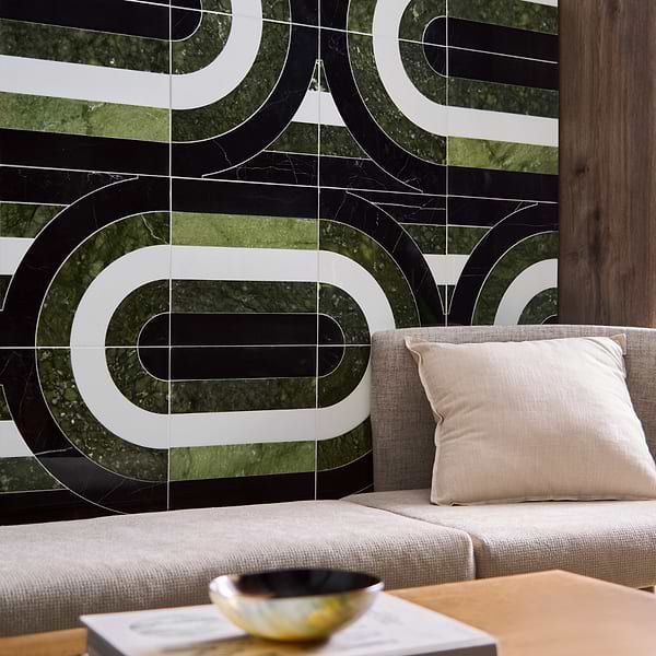 Elizabeth Sutton Arc Oval Soul Green & Black 12x12 Polished Marble Mosaic Tile