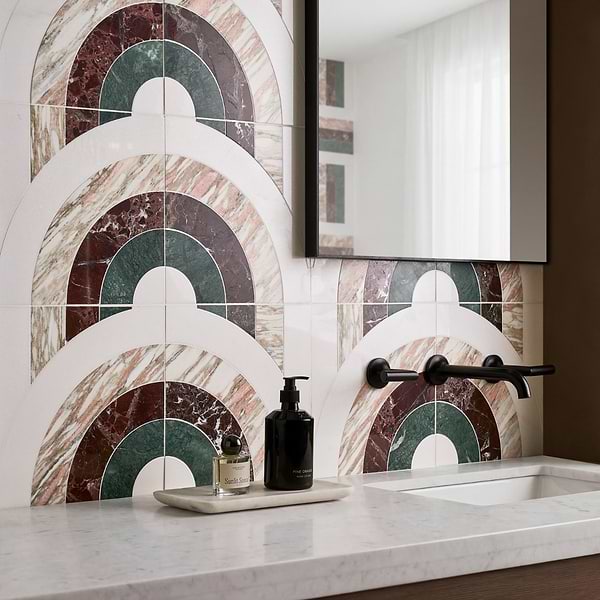 Elizabeth Sutton Arc Semi-Circle Passion Multicolor 12x12 Polished Marble Mosaic Tile