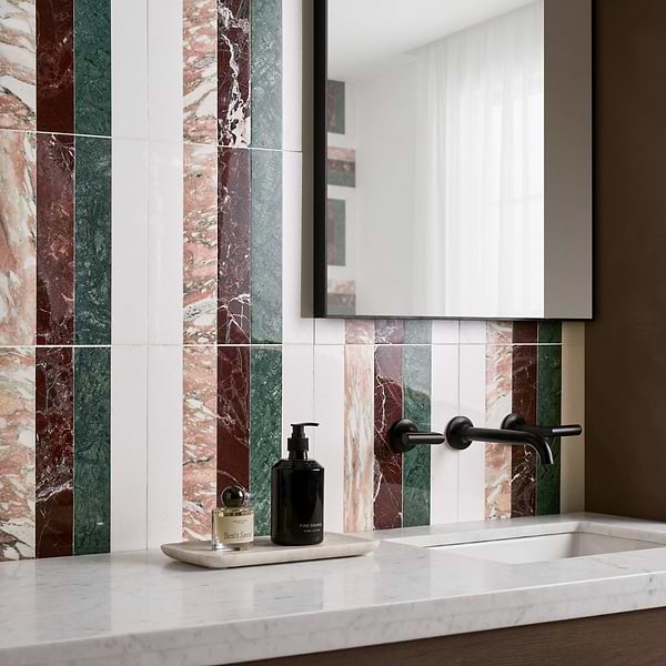 Elizabeth Sutton Arc Linear Passion Multicolor 12x12 Polished Marble Mosaic Tile