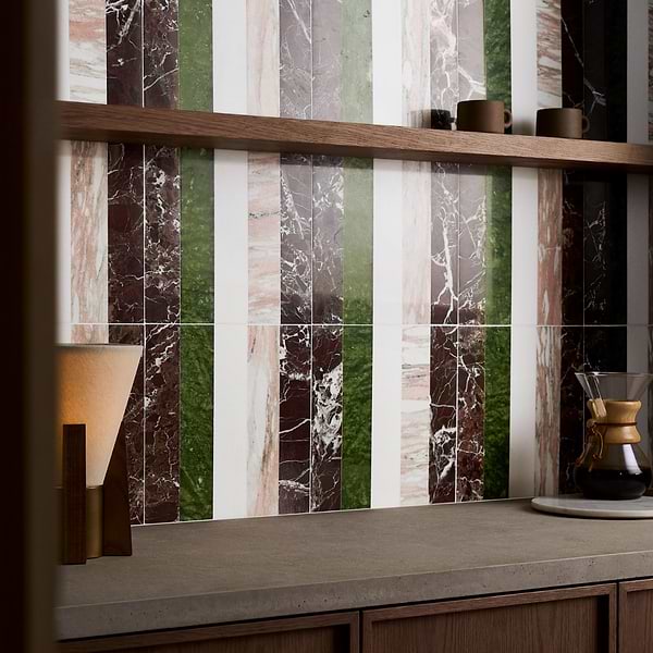 Elizabeth Sutton Arc Stripes Rainbow Multicolor 12x12 Polished Marble Mosaic Tile