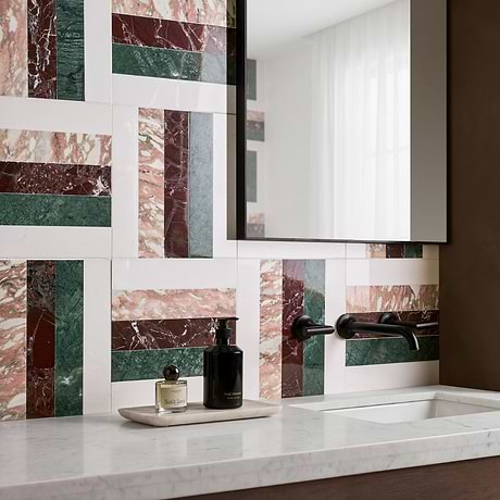 Elizabeth Sutton Arc Weave Passion Multicolor 12x12 Polished Marble Mosaic Tile